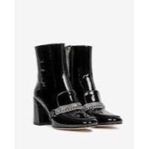 Vintage Women's Black Patent Leather Ankle Boots Side Zip Leather Sole Size 6.5